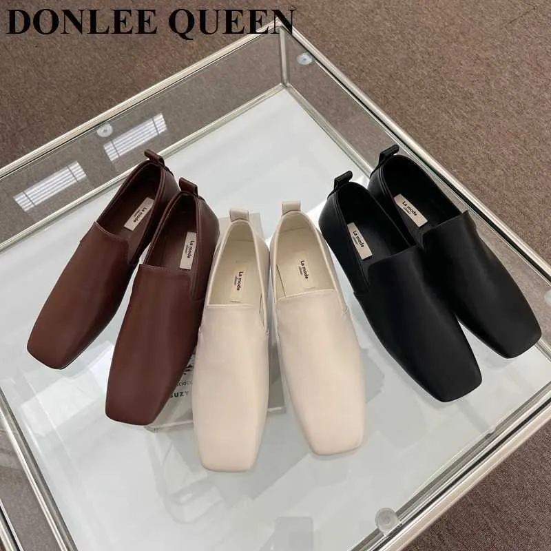 Buty wizytowe damskie mokasyny płaskie kwadratowe Toe damskie casualowe tenisówki brytyjskie buty oxford Slip On miękkie mokasyny marki balet Zapatilla Mujer T221010