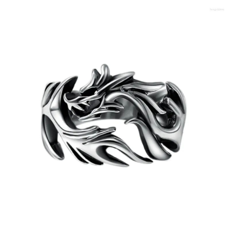 Cluster Rings Real Silver Personalized Hollow Dragon Open Ring Men Women S925 Sterling Thai Retro Trendy Jewerly