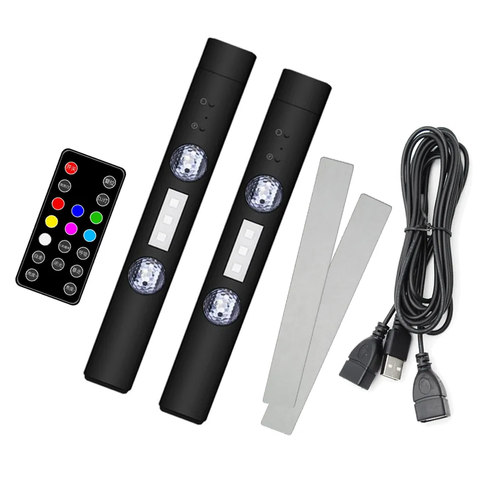 1 Juego de lámpara LED RGB de ambiente para coche, 5 modos, USB, música inalámbrica, Control remoto, luz de estrella de techo, decoración Interior de coche, luz ambiental