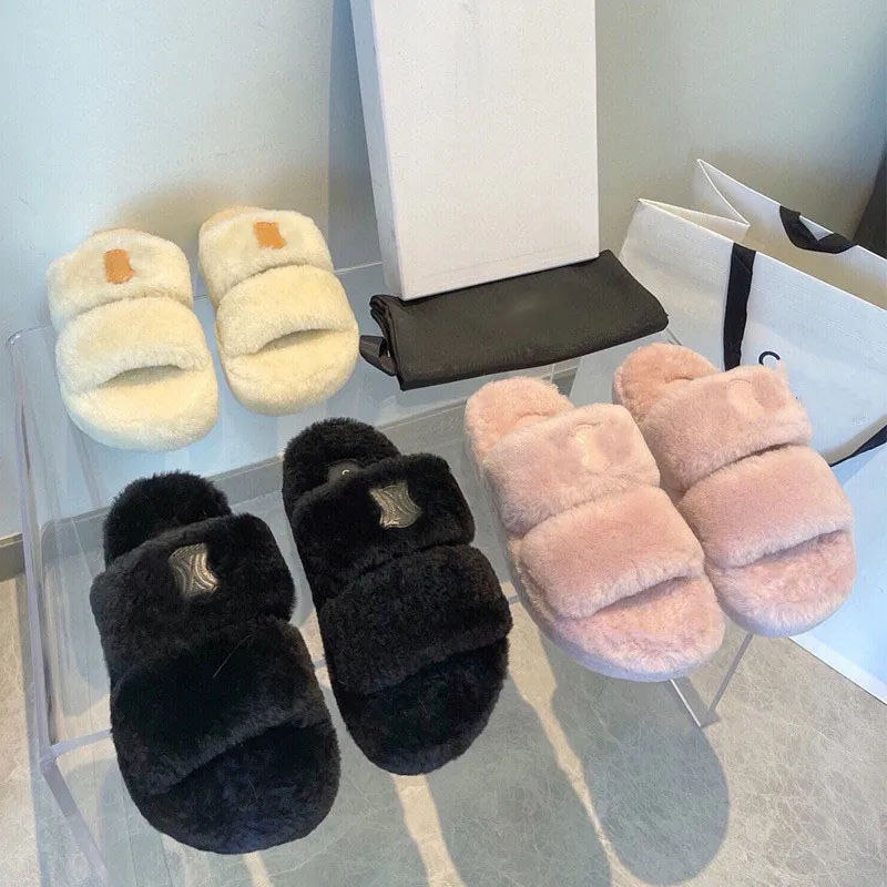 Og warme slippers paseo plat comfort shearling riem bont slipper vrouwen platte sandaal indoor winter sandalen pluizige wollen pluche vrouw glijbanen comfortabel fluzzy glijbaan