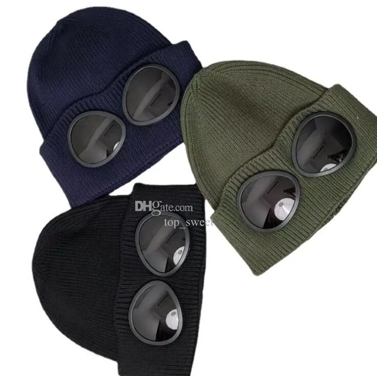 Due lenti Occhiali Occhiali Berretti Uomo Cappelli lavorati a maglia Cappellini con teschio Outdoor Donna Uniesex Berretto invernale Nero Grigio Bonnet Gorros6903324254D