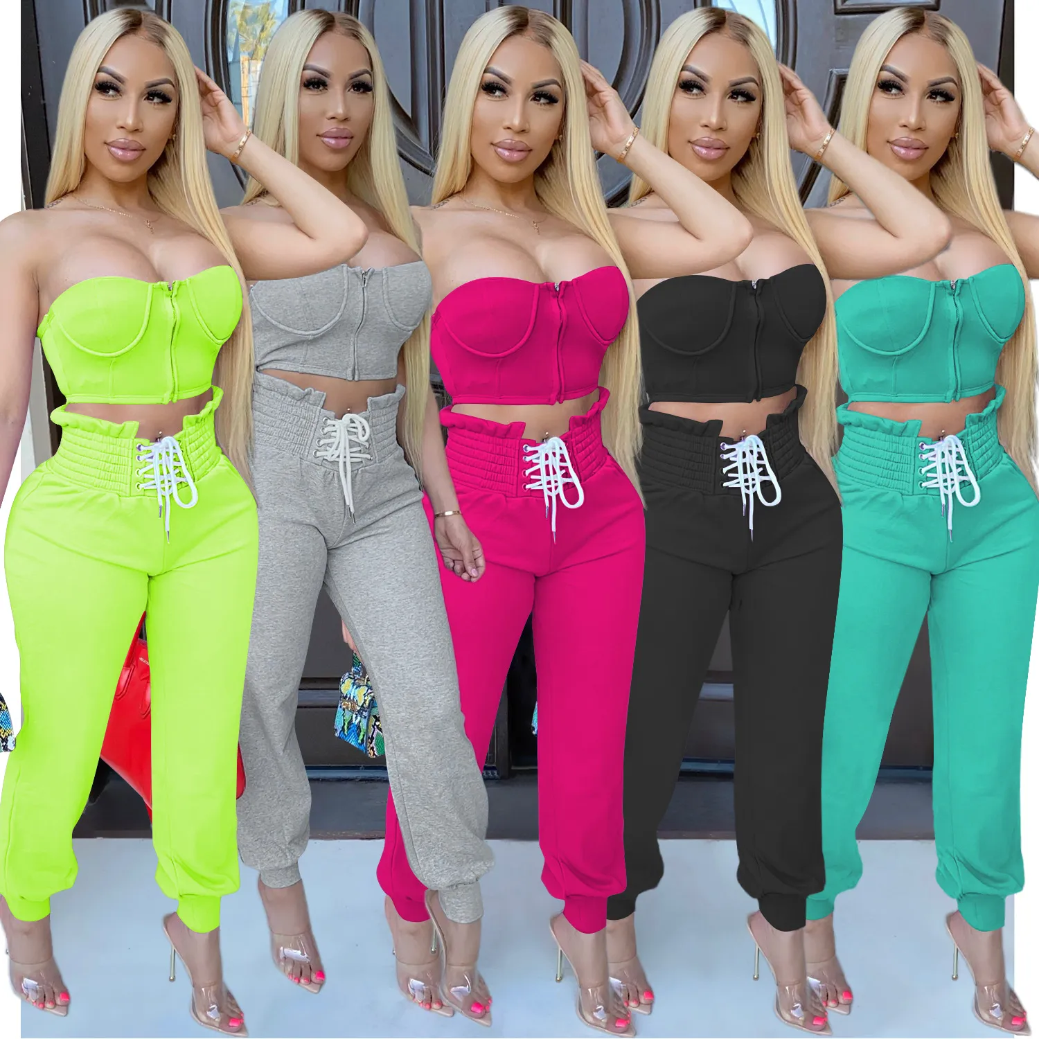 abiti da donna crop top pantaloni tute vestiti due pezzi set abiti