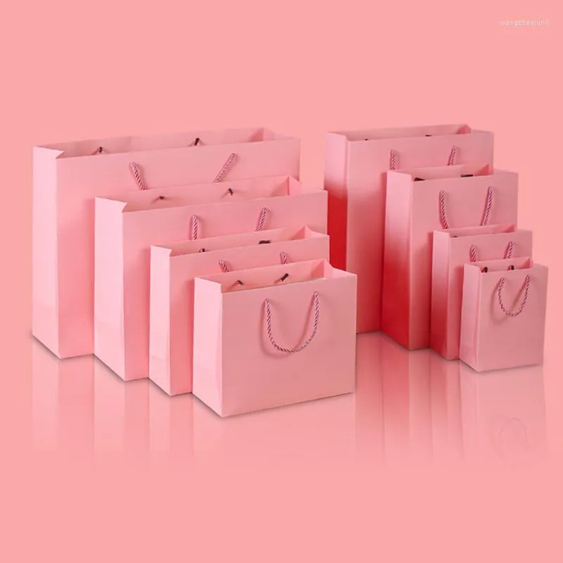 Present Wrap 2022 Kraft Paper Bag Pink Color White Card Weight Boutique Packing f￶r butikskl￤der Br￶llop Julf￶rs￶rjning