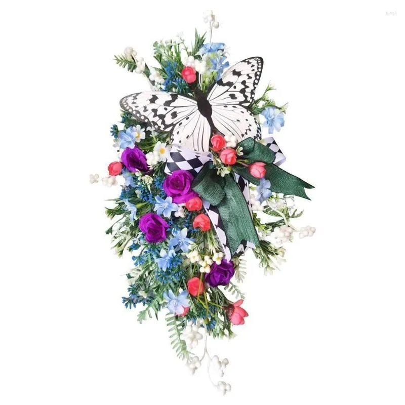 Flores decorativas Spring Butterfly Wreaths Decoração Garland de Páscoa Ornamentos pendurados Ande pingentes da porta da casa da parede