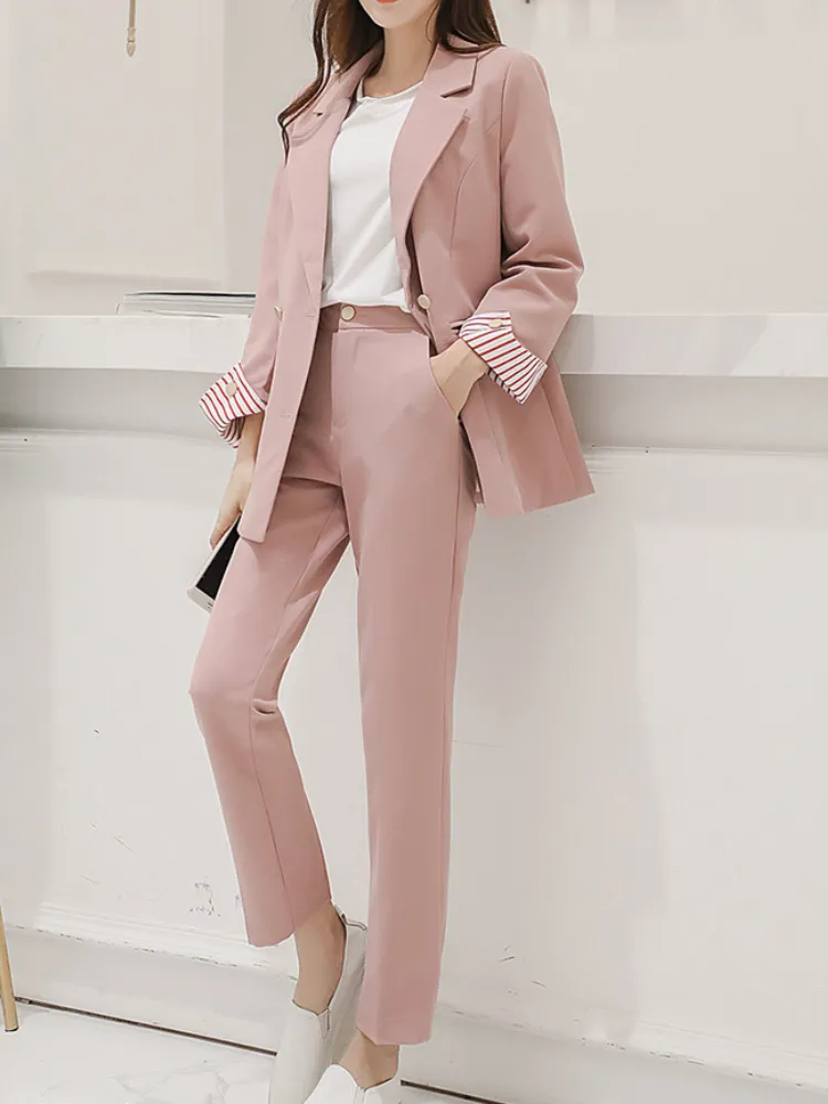 Women's Suits Blazers Women's Spring Elegant Trousers Suit Ladies Casual Business Blazer Pantsuit 2 Pieces Set Female Fashion Korean Clothes Outfits 221008