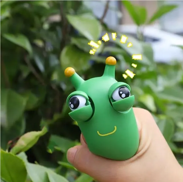 Jouet de pincement de ver d'herbe drôle, nouveauté, yeux verts  rebondissants, Fidget Toys 3D