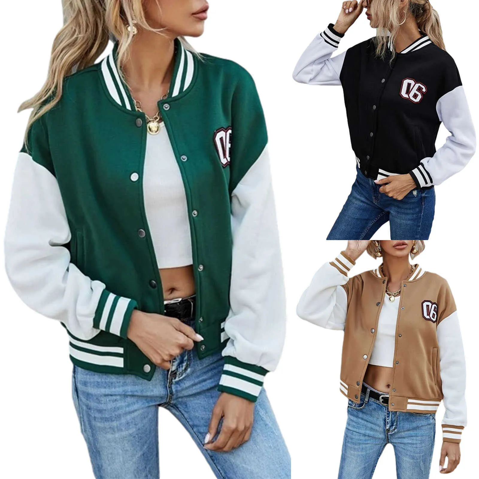 Save Big on Bulk Bomber Jacket Pattern Women Women's Color Block Baseball  Jacket, Long Sleeve Autumn Coat, Stand Collar, Single Breasted Design  Best