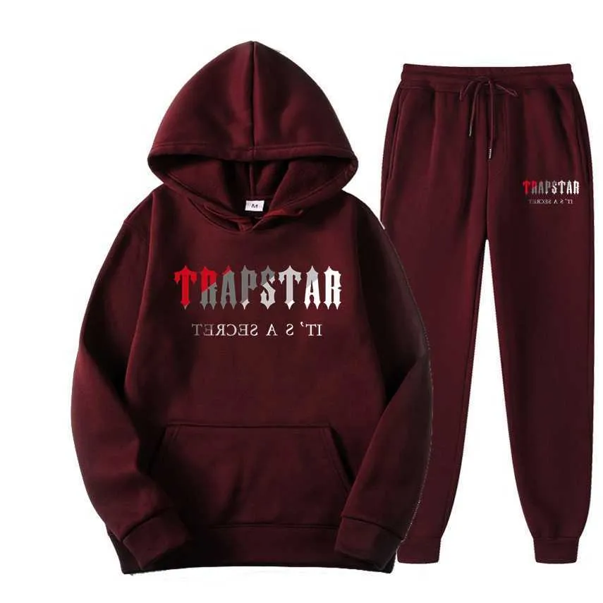 Мужские спортивные костюмы Мужские спортивные костюмы FW Trapstar Мужчины Женщины Спортивный костюм Брендовая уличная одежда с принтом Хорошая спортивная одежда Теплый комплект из двух предметов Брюки с капюшоном для бега с капюшоном