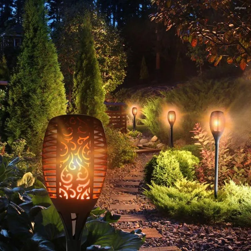 Utomhus LED Solar Lawn Torch Light Waterproof Garden Lamps Courtyard Landscape Dancing Flame Flimring 96 lysdioder Dekorbelysning