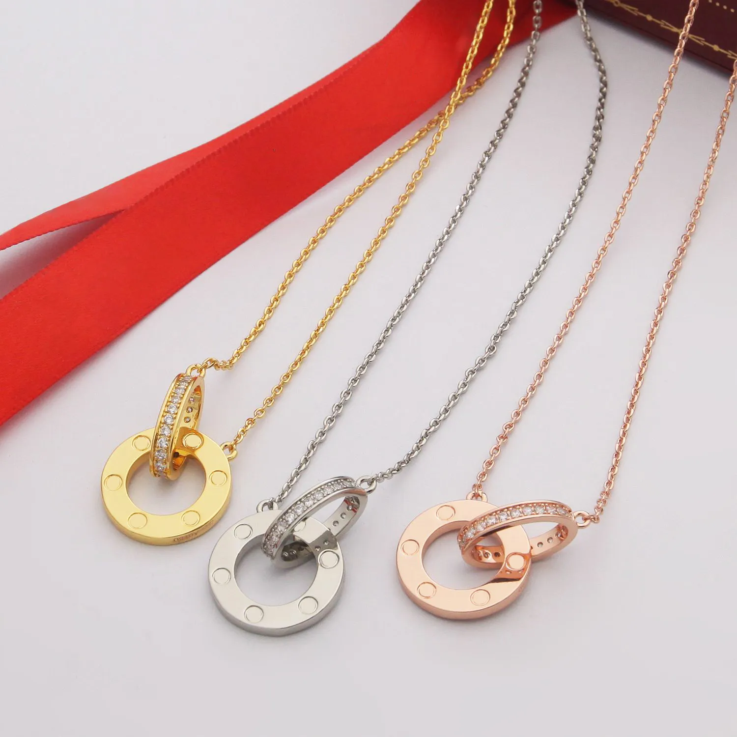 Luxury jewelry Love necklace designer screw diamond double circle necklaces for women bracelets designers platinum gold Rose Stainless Steel Engagement gift