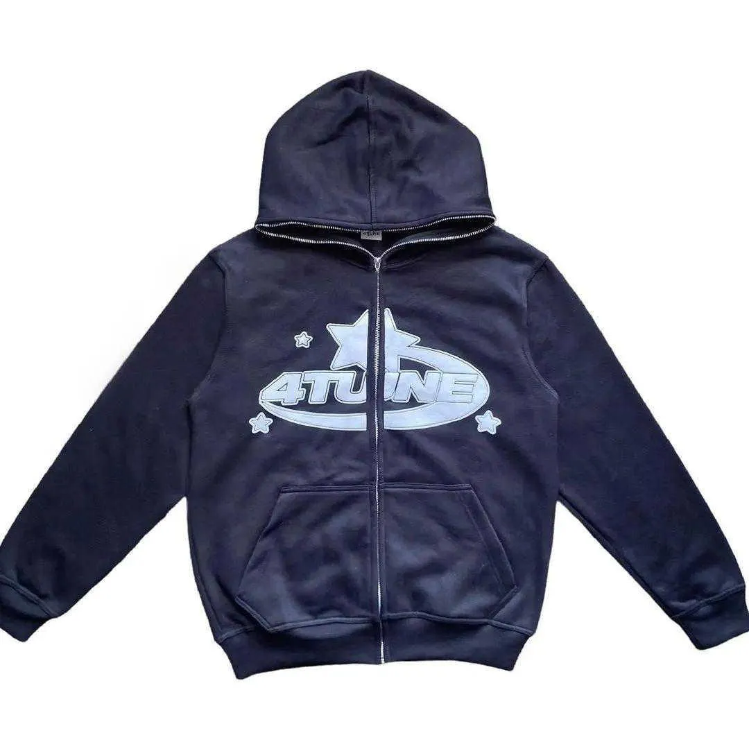 Sweat à Capuche Zippé Homme Y2K - Coupe Ample Surdimensionnée, Imprimé Dégradé, Style Streetwear Hip Hop - Pour Automne/hiver