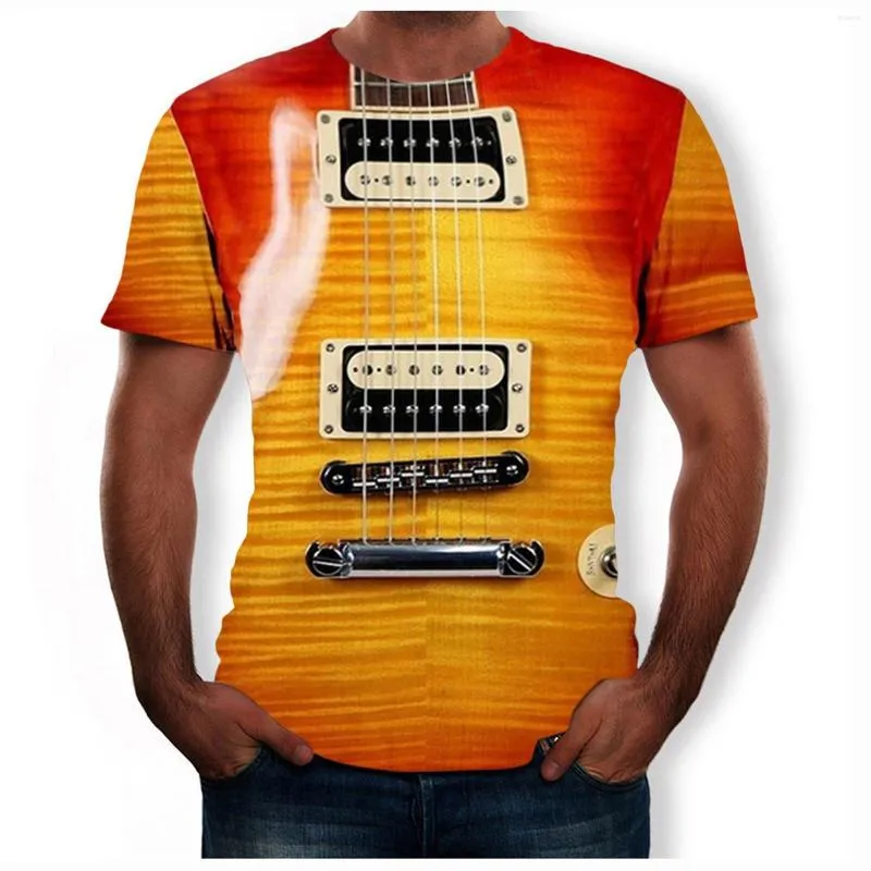 Mäns avslappnade skjortor ärmar toppar korta tees tryckta mäns 3D cool t-shirt gitarr Fashon Summer Blue