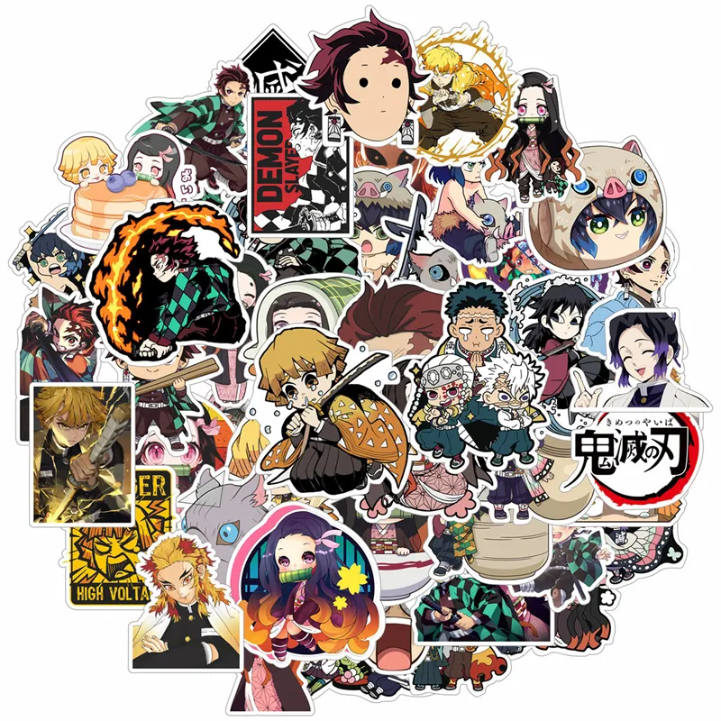 50Pcs/Pack Anime Demon Slayer Stickers Graffiti for Laptop Skateboard  Luggage Motorcycle Car Fridge Waterproof Decal Sticker