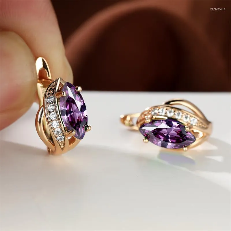 Brincos de argola Vintage Marquise Cristal Roxo Ouro Rosa Geométrico Para Mulheres Jóias para Banquete de Noivado de Casamento