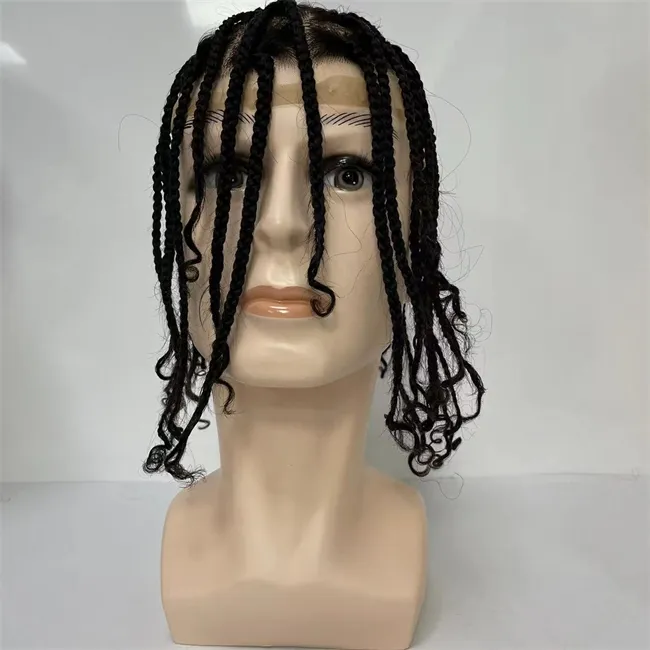 Long Box Braids Birmese Virgin Human Hair Piek 8x10 Szwajcarska pełna koronkowa toupee for Black Mens Fast Express Dostaw