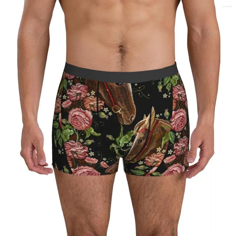 Mutande Intimo testa di cavallo Cavalli Tendenza Fiori Stampa Pantaloncini boxer sexy da uomo Slip di alta qualità Taglie forti