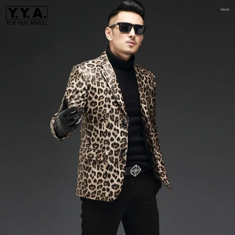 Ternos masculinos Top Brand Fashion Leopard mens de couro genuíno Blazers punk estilo plus size masculino de manga longa de manga longa Slim Fit