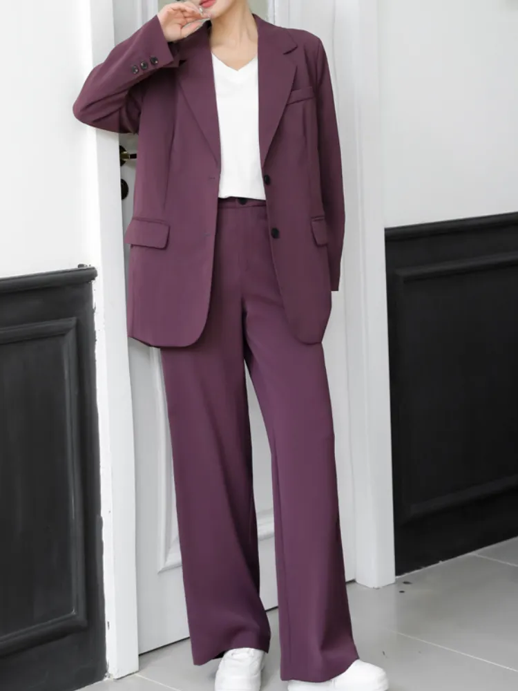 Kadınlar Suits Blazers Ofis Bayanlar Blazer Pantsuits İki Parçalı Set Kadınlar Mor İş Güz