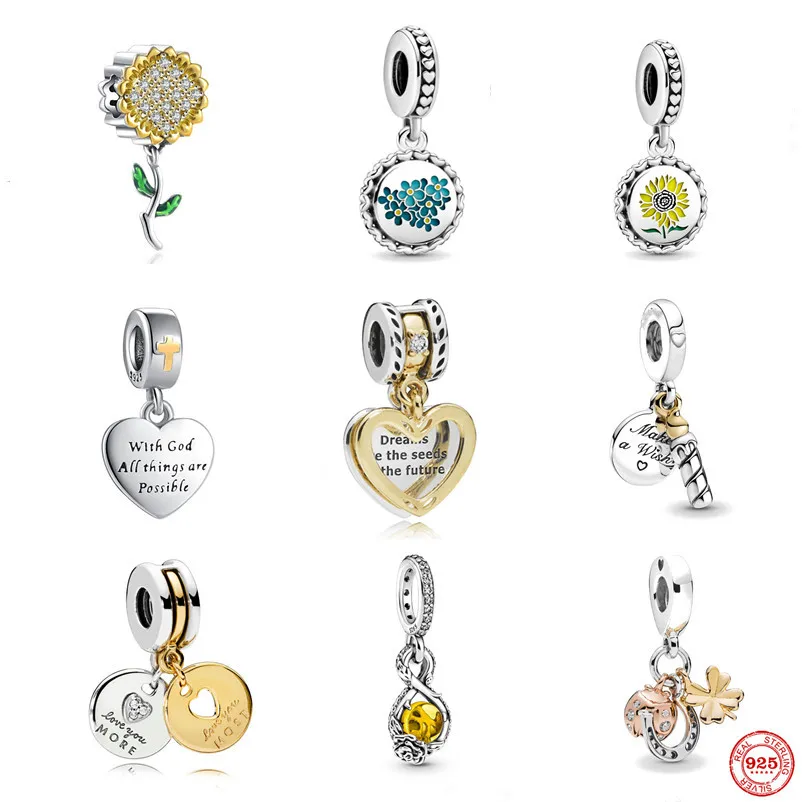 925 Sterling Silver Dangle Charm Femmes Perles Haute Qualité Bijoux Cadeau En Gros Exquis Abeille Pendentif Tournesol Perle Fit Pandora Bracelet DIY