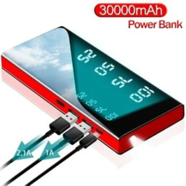 30000mAh Power Bank LED -ficklampa Batteriladdare mobiltelefon Power Banks