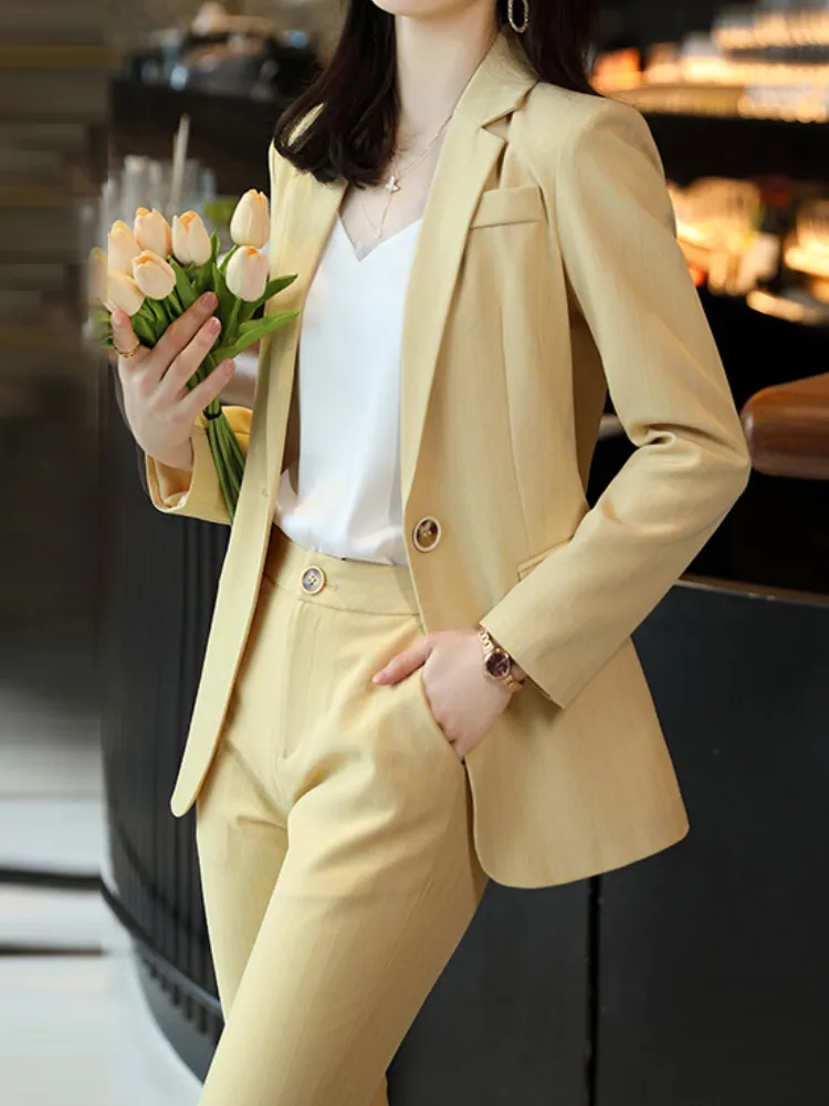 Damespakken Blazers Spring Fashion Casual Women Blazer broekpak Lange mouw slanke jas potloodbroek 2 -delige dames zakelijke broeken pak 221008