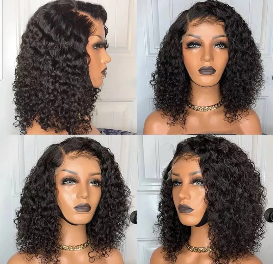 13x4 Lace Human Hair Pruiken Korte krullen Bob Curly Braziliaanse 4x4 Pre -geplukte Deep Wave 5x5