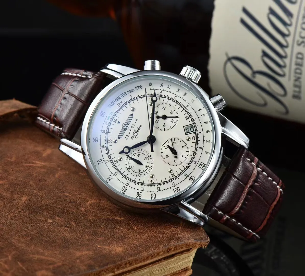 Zeppelin klockor Herr Toppmärke Lyx Casual Läder Kvarts Herrklocka Affärsklocka Man Sport Vattentät Date Chronograph 001