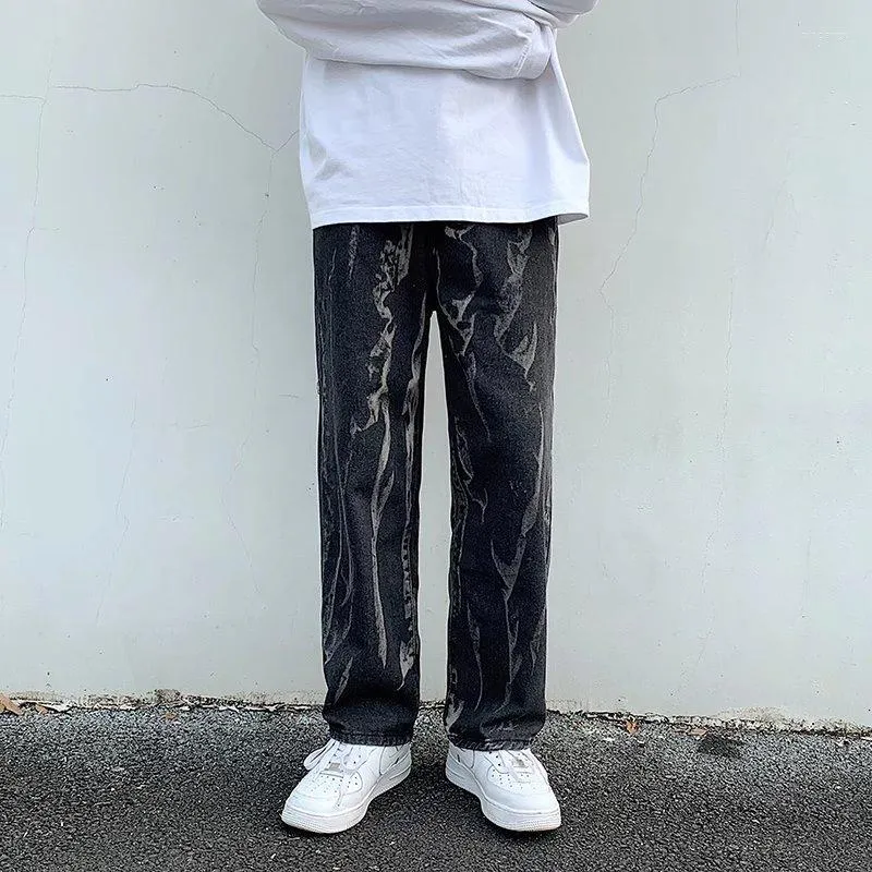 Heren jeans 2022 aankomsten tie kleurstof rechte mannen flodderige broeken vintage gewassen hiphop los streetwear mannelijke denim broek pantalones