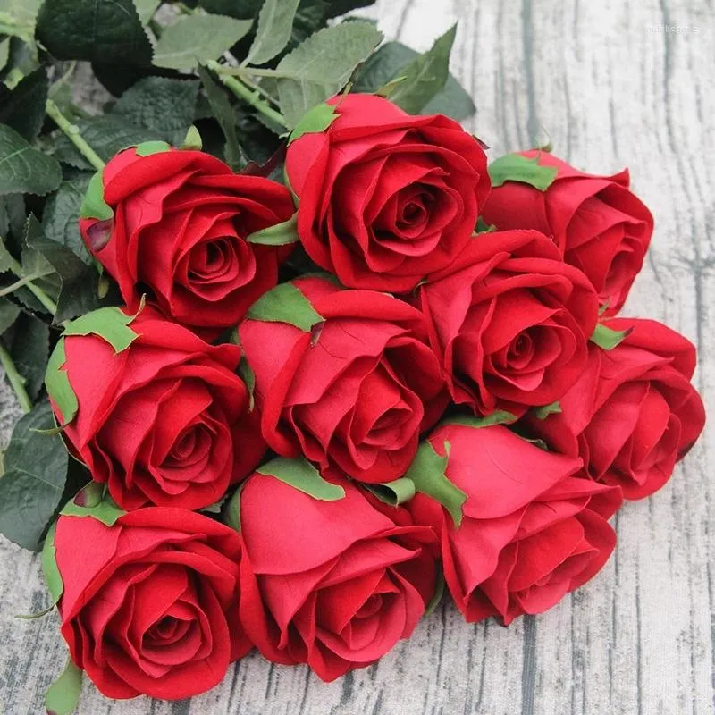Kwiaty dekoracyjne 5pcs Symulacja Róże jedwabna tkanina sztuczna DIY Bukiet Walentynki Prezent Weselny Przyjęcie urodzinowe dekoracja