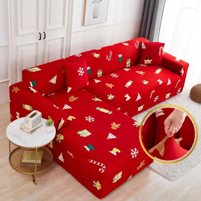 Chair Covers Christmas Printed Sofa Cover For Living Room Red Cushion Spandex Modern Seat L Shape Slipcovers All-inclusive Couch