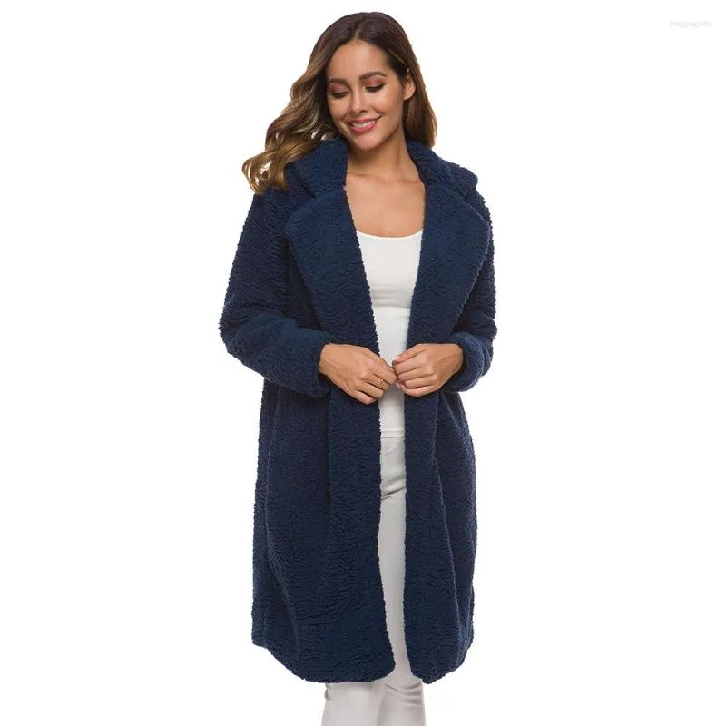 Frauen Pelz Frauen Lamm Wolle Langen Mantel Warme Winter Ärmel Revers Einfarbig Teddy Mäntel Lamm Jacke Große Größe 3XL Top