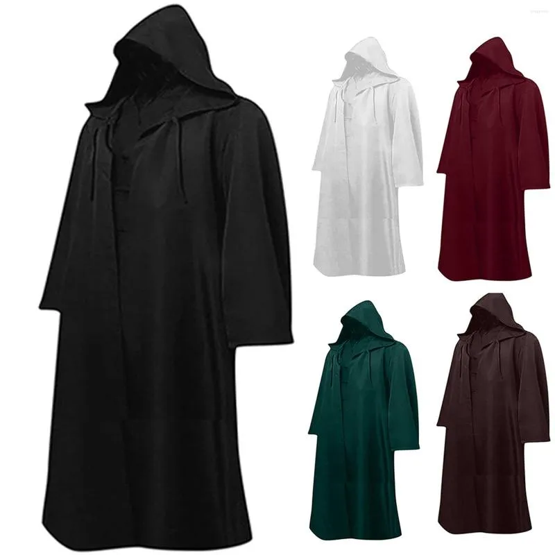 Heren Trench Coats Fashion Halloween Kostuum Men Solide kleuren Losse klus met lange mouwen Loose jas Cosplay Vintage Outswear Cardigan Cloak Jacket#G3