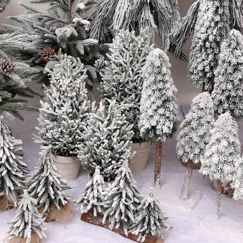 Weihnachtsdekorationen, Mini-Baum, künstliche Schneeflocke, schöne Miniatur-Dekoration für Zuhause, Küche, Desktop-Pflanzen, Navidad