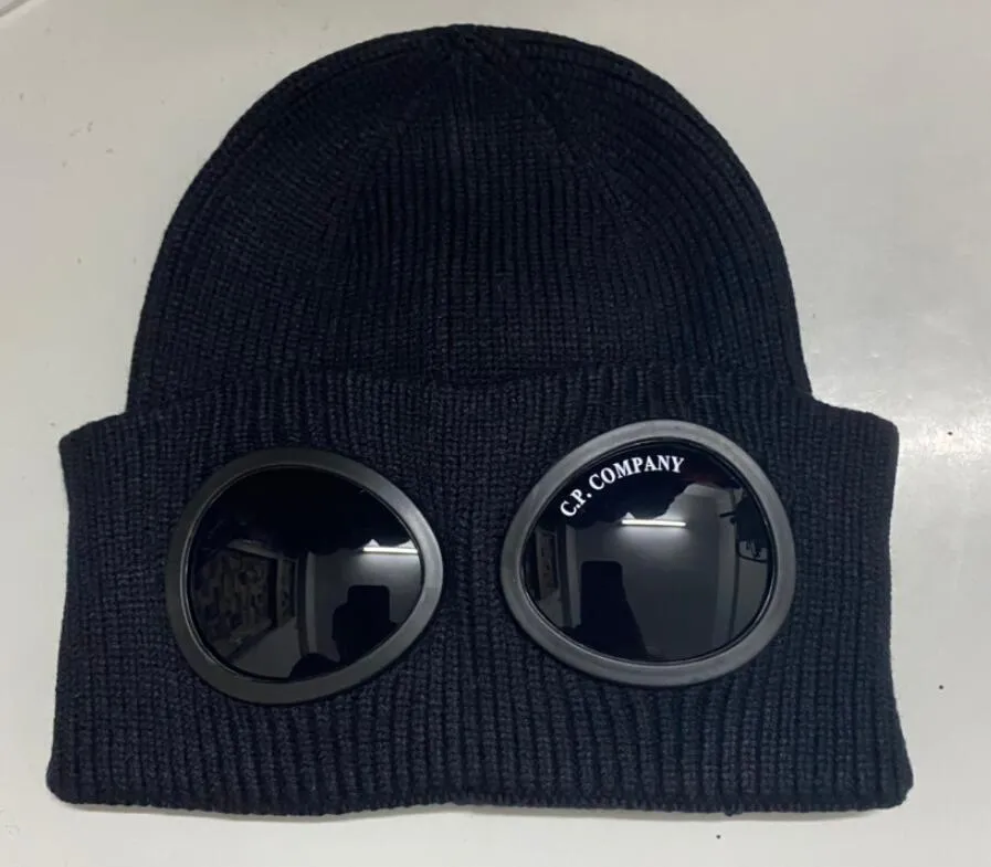 Dos lentes Gafas Goggles Gorros Hombres Sombreros de punto Gorros de calavera Mujeres al aire libre Uniesex Gorro de invierno Gorro negro gris Gorros6903324254D