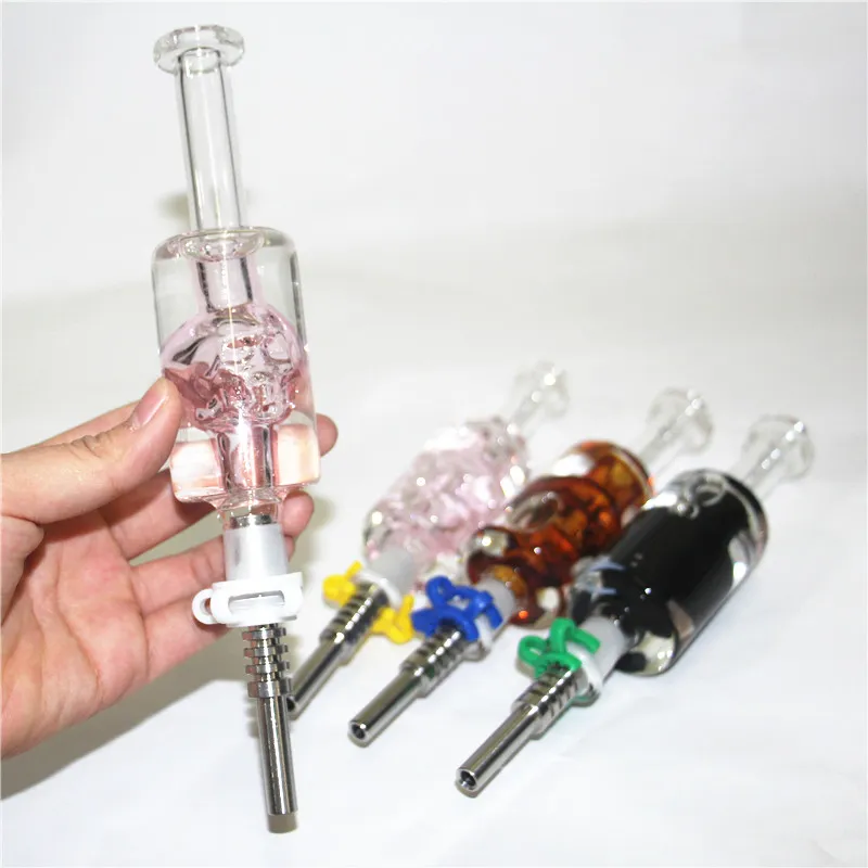 Rökande skalle glycerin glas nektar kit med 14 mm kvarts spets eller rostfritt stål spetsar dab halmoljerriggar nektar silikon munstycke
