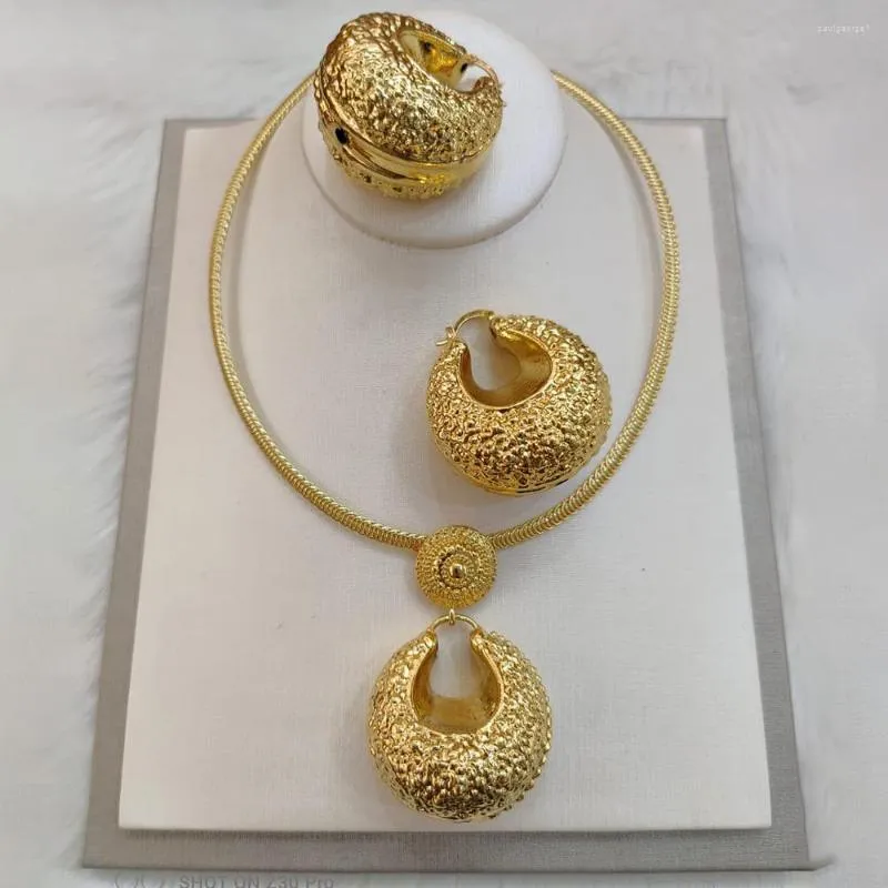 Necklace Earrings Set African Jewelry Fashion Dubai Wedding Pendant For Bridal Design Gold Plated Nigerian Jewellery Accessory