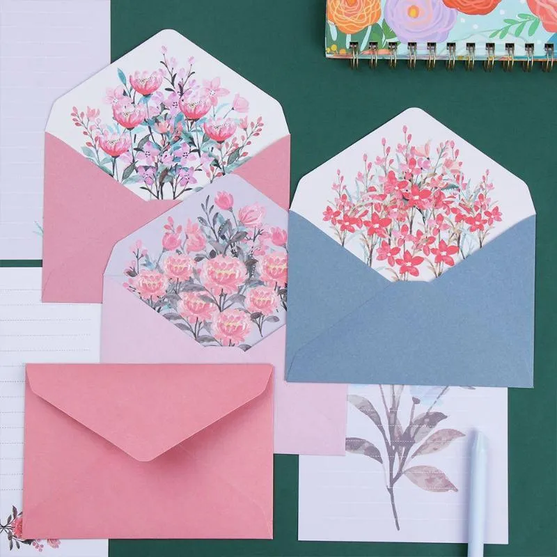 Gift Wrap Supplies Party Wedding Greeting Invitation Card Printed Flower Love Note Floral Pattern Paper Letter Envelopes Set
