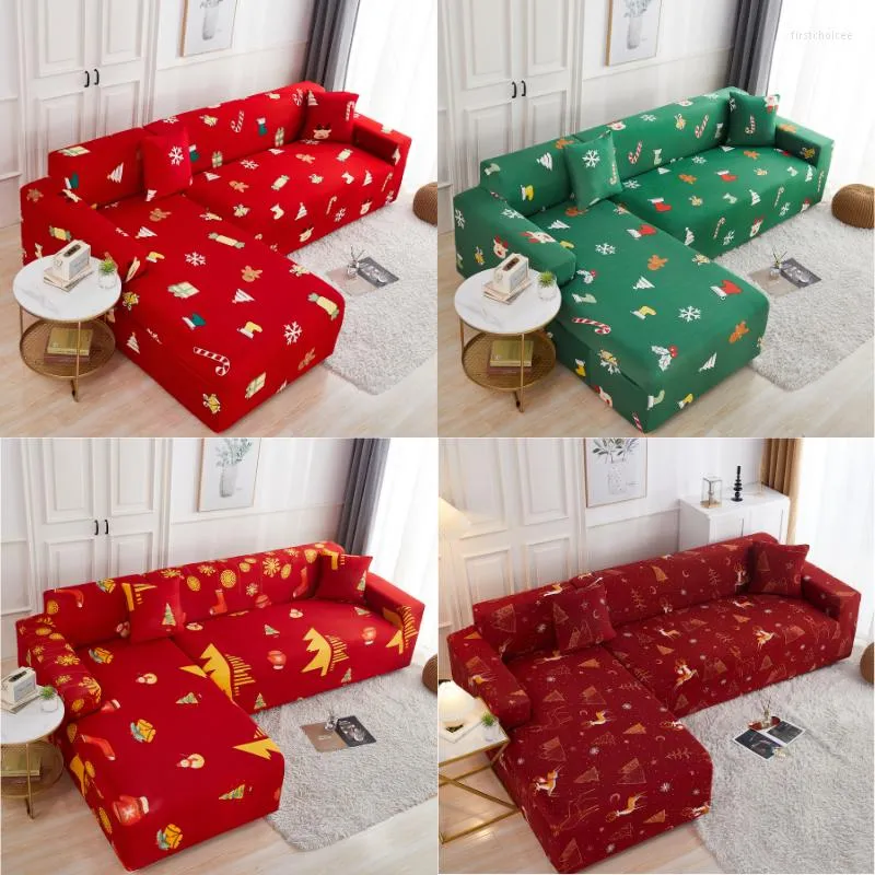 Chair Covers Stretch Elastic Sofa Cover Christmas Xmas Decor L Shape Solid Spandex 1 2 3 4 Seaters Couch Cushion Slipcover For Living Room