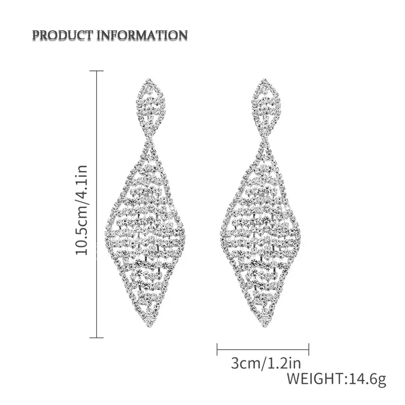 Boucles d'oreilles pendantes en maille multi-rangées pour femmes, pendentif en cristal strass, bijoux brillants pour fête de mariage, mariée