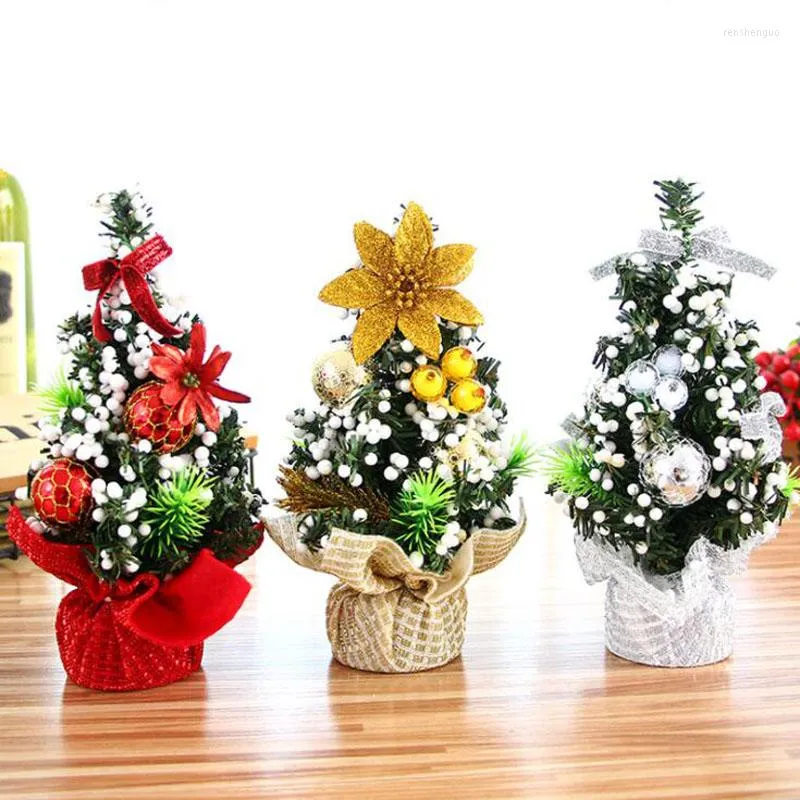 Décorations de Noël 5pcs / lot Mini ornement d'arbre 20cm avec boule et fleurs Festival Bureau Décorer des fournitures de fête pour Dec