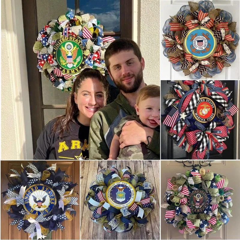 Decorative Flowers Memorial Wreath Hanging Fronts Door Sign Independence Day Wall Patriotic Gift Innovative Handmade Home Decor Supplies