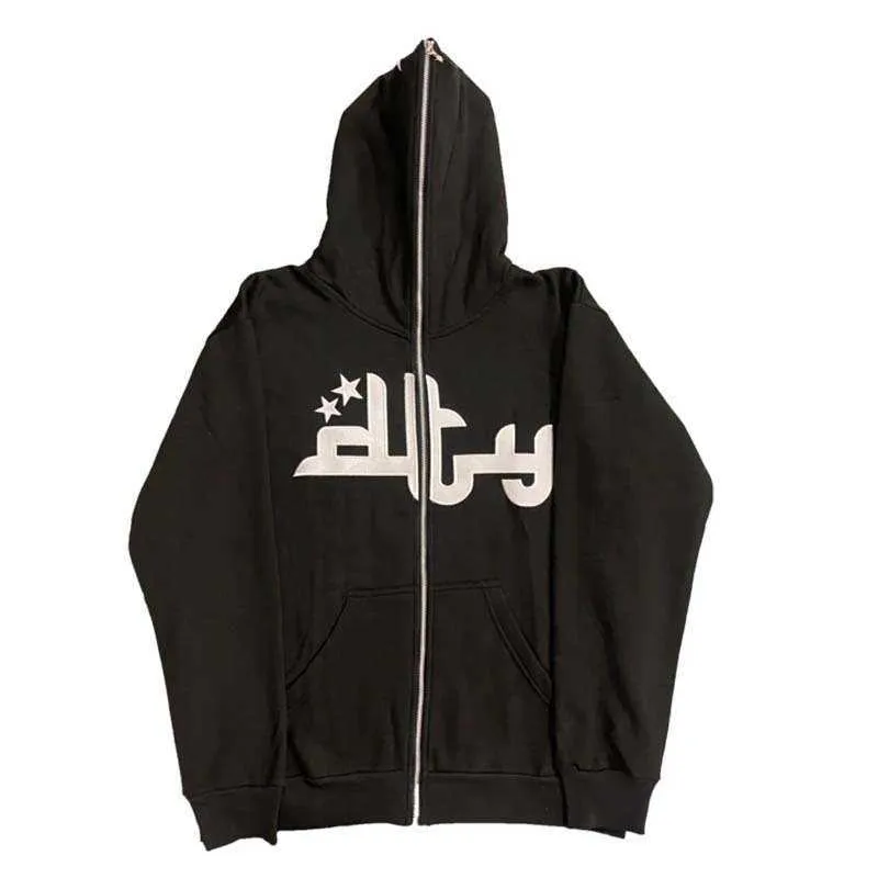 Y2K Mens Full Zip Hooded Zip Up Sweatshirt With Hip Hop