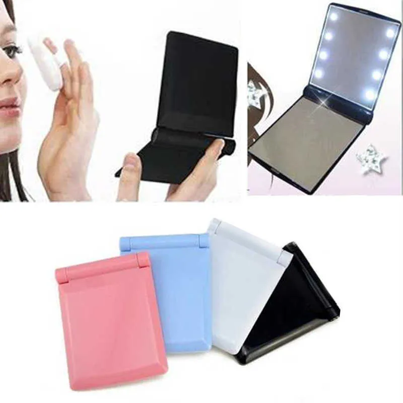 Make -upspiegel met LED -verlichting Lady Cosmetische vouwportables Compact Pocket 8 Lights Lampengereedschap