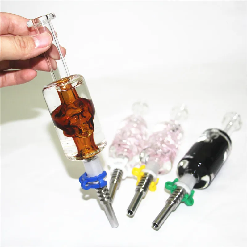 Narguilés Tuyaux en verre Nectar avec pointes en acier inoxydable de 14 mm Pointe à quartz Plate-forme pétrolière Concentré Dab Paille pour Bong en verre