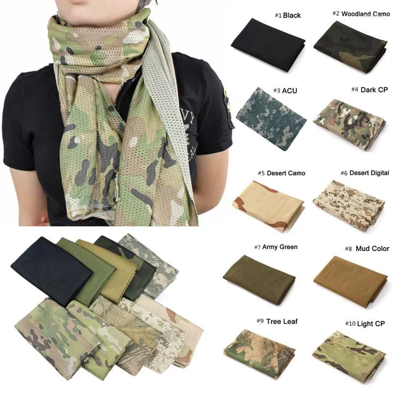 Bandanas Unisex Multi-purpose Outdoor Neckerchief Fish Net Mesh Tactical Camouflage Scarf For Cycling Camping Activities And War Game