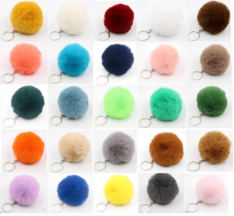 Favor de fiesta Multi Color 8 cm Bola de piel de conejo Llavero Pom Peluche Anillo de coche Colgante Llavero Anillos