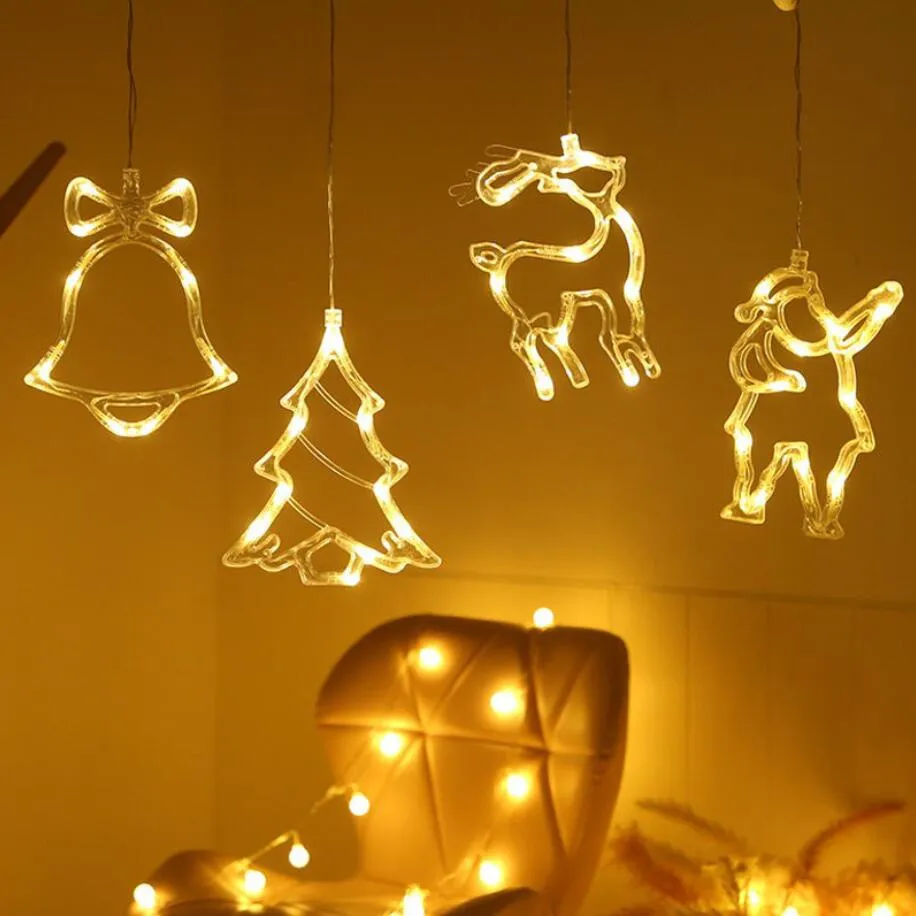 Suction Cup LED Light Christmas Deocration Pendant Lamp Santa Elk Snowflake Xmas Tree Shape Home Window Decor Navidad Natal