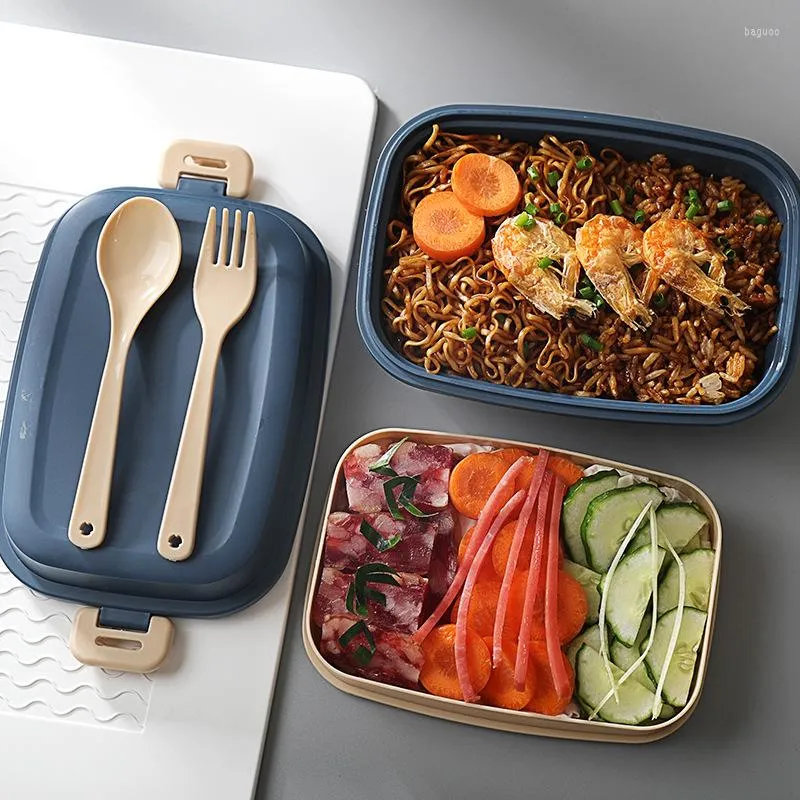 Dinnerware Sets 980ml Hermetic Lunch Box Portable Grid Microwavable Bento With Fork Spoon Fresh Keeping Bags Student Frosted Surface