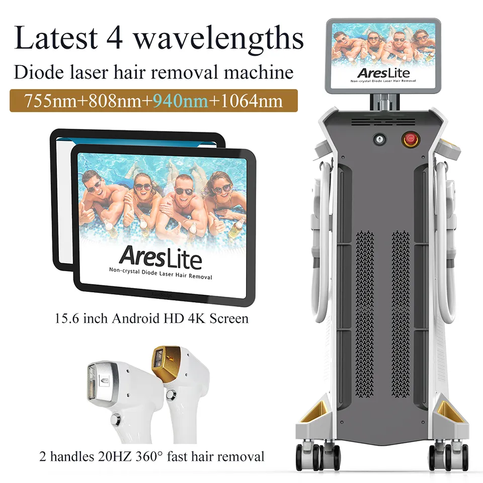 808NM Hårborttagning Diode Lasermaskin 755 1064 808 940 NM 4 Vågor Multifunktionell utrustning
