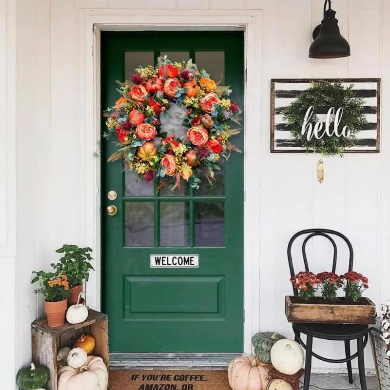 Dekorative Blumen, bezaubernder Herbstkranz zum Aufhängen, wiederverwendbar, floral, Pfingstrose, Kürbis, Herbst